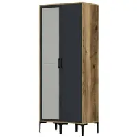 Dmora Anfo - Armoire 2 Portes, 80x201h cm Noyer Marron, Porte-Manteaux