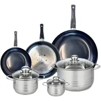 Elo Ensemble de 3 Poêles de cuisson 20, 24 et 32 cm et 3 faitouts 12, 16 et 24 cm Prima Brillant