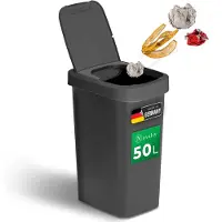 Novaliv Poubelle 50L avec couvercle 2en1, couvercle rabattable & couvercle basculant, Poubelle élégante anti-odeur pour cuisine ménage bureau, Poubelle Bin déchets Trash plastique Poubelle