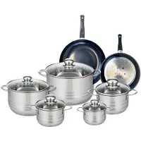 Elo Ensemble de 2 Poêles de cuisson 20 et 24 cm et 5 faitouts 12, 14, 16, 20 et 24 cm Prima Brillant