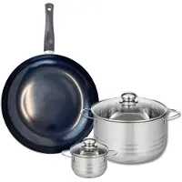 Elo Ensemble de 1 Poêle de cuisson 32 cm et 2 faitouts 12 et 24 cm Prima Brillant