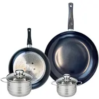 Elo Ensemble de 2 Poêles de cuisson 24 et 32 cm et 2 faitouts 12 et 14 cm Prima Brillant