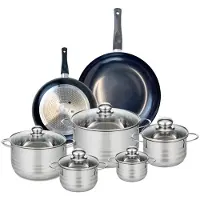 Elo Ensemble de 2 Poêles de cuisson 20 et 32 cm et 5 faitouts 12, 14, 16, 20 et 24 cm Prima Brillant