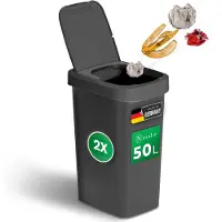 Novaliv 2 pièces Poubelle 50L avec couvercle 2en1, couvercle rabattable & couvercle basculant, Poubelle élégante anti-odeur pour cuisine ménage bureau, Poubelle Poubelle Bin Trash Poubelle plastique