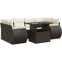 vidaXL Ensemble de salon de jardin 7 pièces avec coussins Marron Poly rotin