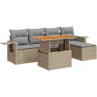 vidaXL Ensemble de salon de jardin 6 pièces avec coussins Beige Poly Rattan