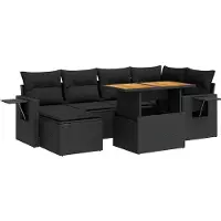 vidaXL Ensemble de salon de jardin 7 pièces avec coussins noir poly rotin