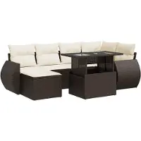vidaXL Ensemble de salon de jardin 7 pièces avec coussins Marron Poly rotin