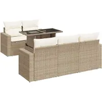 vidaXL Ensemble de salon de jardin 6 pièces avec coussins Beige Poly Rattan