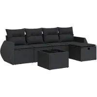 vidaXL Ensemble de salon de jardin 6 pièces avec coussins noir poly rotin
