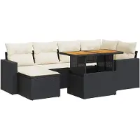 vidaXL Ensemble de salon de jardin 7 pièces avec coussins noir poly rotin
