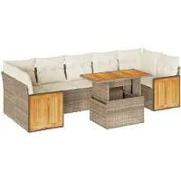 vidaXL Ensemble de jardin canapé 8 pièces avec coussins Beige Poly rotin Acacia