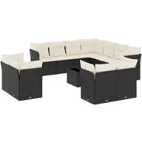 vidaXL Ensemble de 12 canapés de jardin avec coussins noir poly rotin
