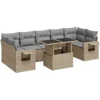 vidaXL Ensemble de jardin canapé 8 pièces avec coussins Beige Poly Rattan
