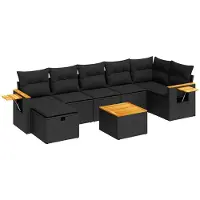 vidaXL Ensemble de jardin canapé 8 pièces avec coussins noir poly rotin