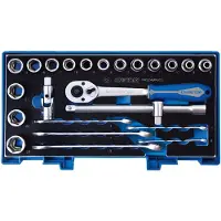 King Tony Jeu de clés KT 24 pièces 1/2" court 6 faces 8-24mm + méplats et of anneau, outil professionnel pour mécanicien