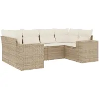 The Living Store Ensemble de salon de jardin 6 pièces avec coussins Beige Poly Rattan