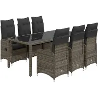 vidaXL Ensemble de jardin bistrot 7 pièces avec coussins Gris Poly rotin
