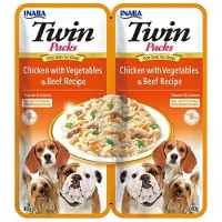 Inaba Dog Twin Poulet, légumes et boeuf en bouillon pour chiens 24x40g