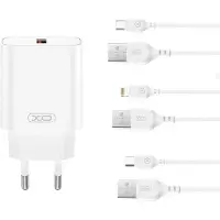 XO CE33 Chargeur mural USB 18W avec câble IPhone, blanc