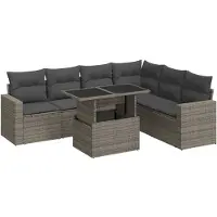 vidaXL Ensemble de salon de jardin 7 pièces avec coussins Gris Poly rotin