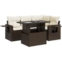 vidaXL Ensemble de salon de jardin 5 pièces avec coussins Marron Poly Rattan