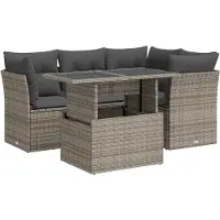 vidaXL Ensemble de salon de jardin 5 pièces avec coussins Gris Poly rotin