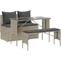 vidaXL Ensemble de jardin 3 pièces avec coussins gris clair Poly rotin