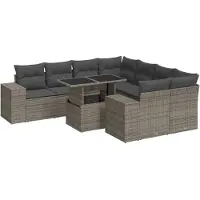 vidaXL Ensemble de salon de jardin 9 pièces avec coussins Gris Poly rotin