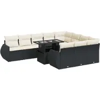 vidaXL Ensemble de salon de jardin 11 pièces avec coussins noir poly rotin