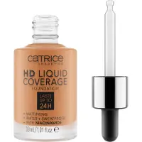 Catrice | Fond de teint liquide HD couvrant | Couvrance élevée et naturelle | Végétalien et sans cruauté (070 | Beige caramel)