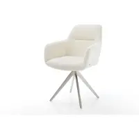 DELIFE Chaise-de-salle-à-manger Pejo-Flex bouclé blanc pied croisé angulaire acier inoxydable brossé ressorts ensachés
