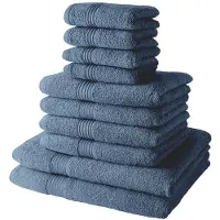 TODAY Lot de 10 serviettes de bain comprenant 4 serviettes 30x50 + 4 serveites 50x90 + 2 Draps de bain 70x130 cm 100% Coton - Denim