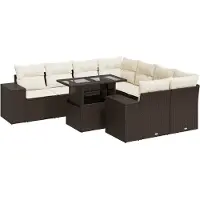 vidaXL Ensemble de salon de jardin 9 pièces avec coussins Marron Poly Rattan