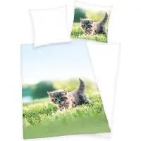 MCU Linge de lit réversible "Kätzchen" (chaton) (200 x 135 cm, 80 x 80 cm)