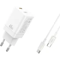 XO Chargeur mural Chargeur de téléphone portable 65W GaN Quick Charger Chargeur rapide blanc USB-C vers USB-C