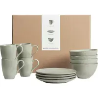 Broste Copenhagen Ensemble de petit-déjeuner Nordic Marsh 12 pièces / 4 personnes - 4 assiettes à petit-déjeuner, 4 bols et 4 tasses