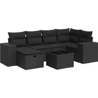 vidaXL Ensemble de salon de jardin 7 pièces avec coussins noir poly rotin