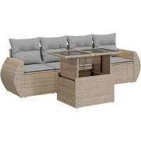 vidaXL Ensemble de salon de jardin 5 pièces avec coussins Beige Poly Rattan