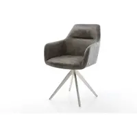 DELIFE Chaise-de-salle-à-manger Pejo-Flex microvelours gris antique pied croisé angulaire acier inoxydable brossé ressorts ensachés