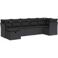 vidaXL Ensemble de salon de jardin 7 pièces avec coussins noir poly rotin