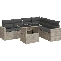 vidaXL Ensemble de salon de jardin 7 pièces avec coussins gris clair Poly rotin