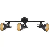 Briloner Plafonnier rétro LEUCHTEN SOFT, 40 W, IP20, noir-doré, métal, excl. 3x E14, 55,4 x 18,1 x 10 cm