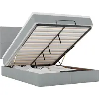 vidaXL Lit ottoman avec matelas & LEDs gris clair 140x200 cm Tissu