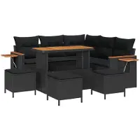 vidaXL Ensemble de canapé de jardin avec coussins 9 pcs noir poly rotin