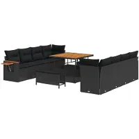 vidaXL Ensemble de canapé de jardin avec coussins 12 pcs noir poly rotin