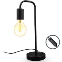 B.K.Licht B.K. Licht lampe de table rétro métal noir mat forme courbée douille E27 câble avec interrupteur lampe de chevet vintage pour salon chambre