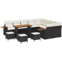 vidaXL Ensemble de canapés de jardin avec coussins 13 pièces Noir et crème Polyrotin