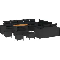vidaXL Ensemble de canapé de jardin avec coussins 13 pcs noir poly rotin