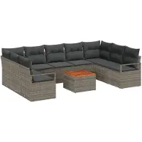 vidaXL Ensemble de canapés de jardin avec rangement, 10 pièces, gris, en polyrotin